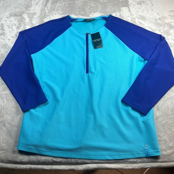 NWT Lauren Ralph Lauren Women 2X Plus Active 1/4 Zip Top Turquoise Blue SP16 - Picture 2 of 9